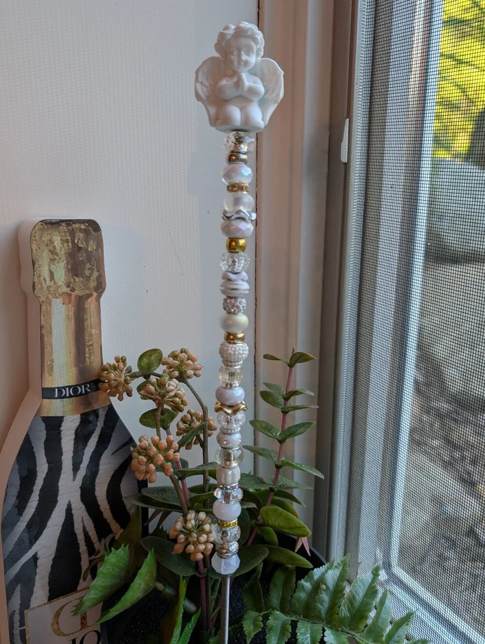 Handcrafted Fairy Wand/Plant/Garden Stake W/Angel-Cherub Topper